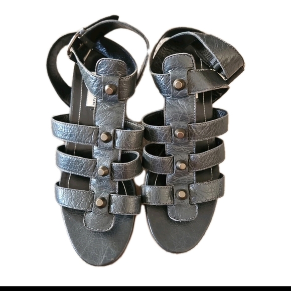 Balenciaga Womens Gray Arena Studded Gladiator Wedge 37.5 - Picture 4 of 14